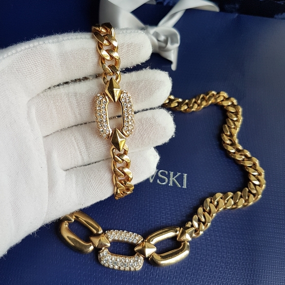 AUTHENTIC Swarovski Gold Plated Chunky Chain Link Vintage Bracelet - Picture 8 of 16